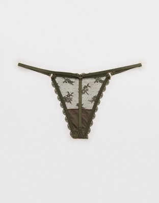 Show Off Midnight Romance Lace String Thong Underwear - Festive Olive