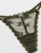 Show Off Midnight Romance Lace String Thong Underwear - Festive Olive