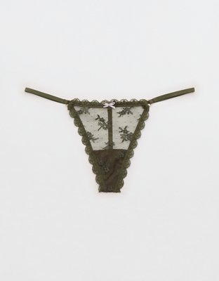 Show Off Midnight Romance Lace String Thong Underwear - Festive Olive