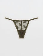 Show Off Midnight Romance Lace String Thong Underwear - Festive Olive