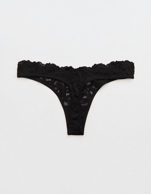 Show Off Dozen Roses Lace Thong Underwear - True Black