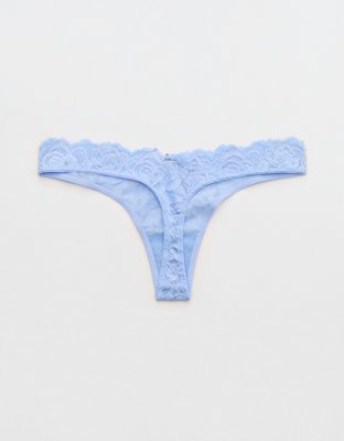 Show Off Dozen Roses Lace Thong Underwear - Cloudy Blue