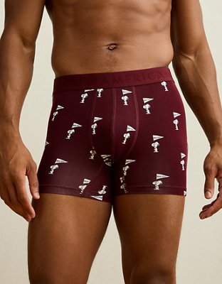AEO Men's Snoopy 4.5" Ultra Soft Boxer Brief - Burgundy Ivy