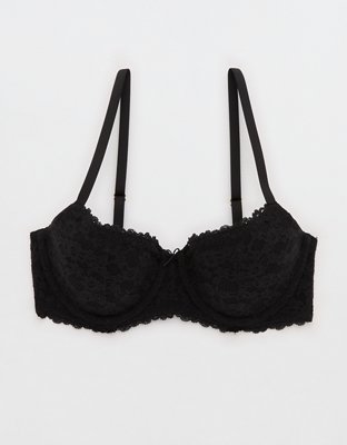 Show Off Vintage Lace Lightly Lined Balconette Bra - True Black