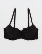 Show Off Vintage Lace Lightly Lined Balconette Bra - True Black